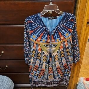 Orange and Blue Graphic 3/4 Sleeve Tunic